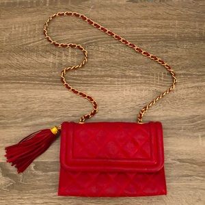 Chanel Vintage Matelasse Tassel Flap Shoulder Bag Red Lambskin AUTHENTICATED